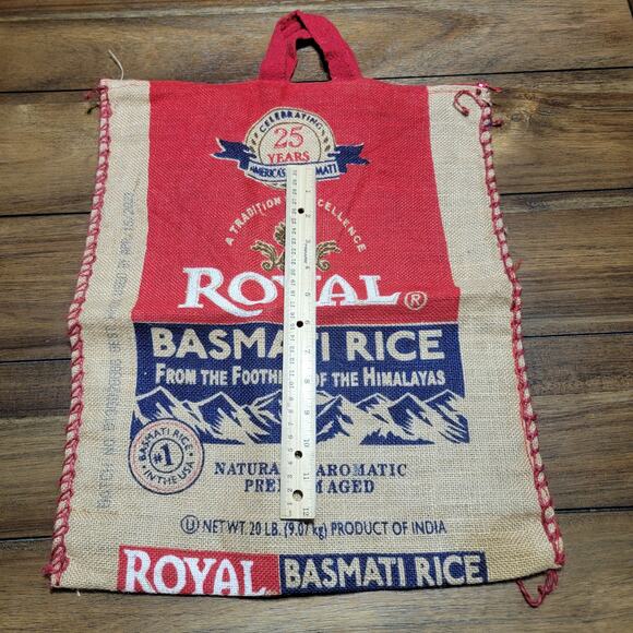 Royal Basmati Rice Burlap Bag w/ Zipper and Handles 15" X 18.5" - Picture 4 of 4